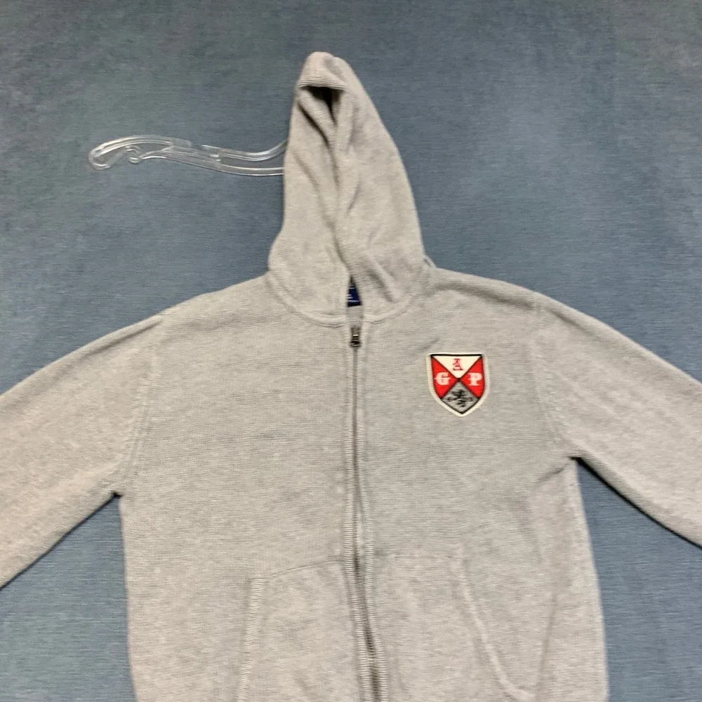 Gap Hoodie Kids Medium Heather Gray Full Zip Knit Ribbed Kangaroo Pockets Winter